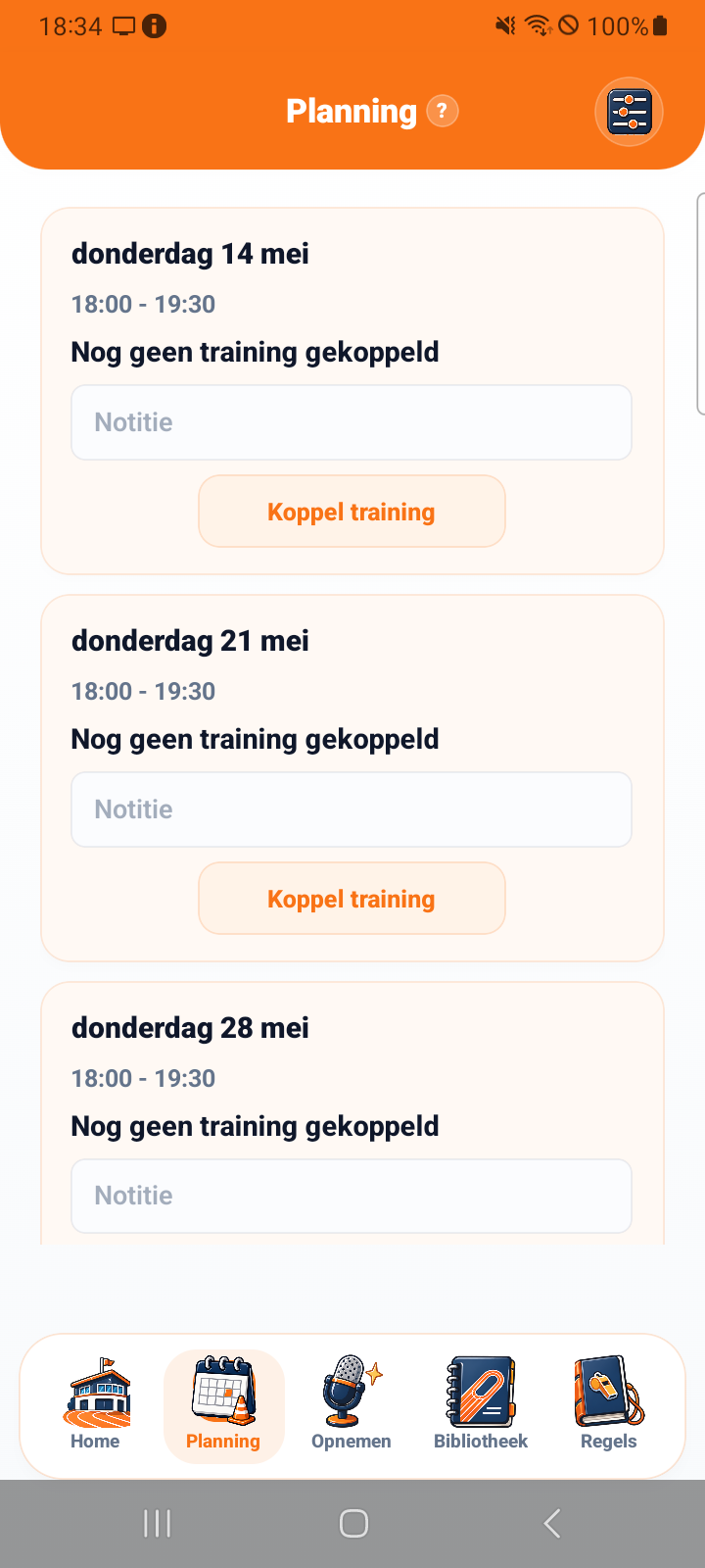 Atletiek training plannen in de app
